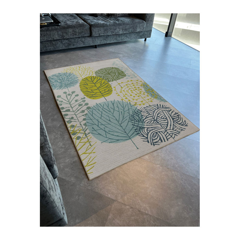Tapis décoratif moderne à motif de lierre bleu lavable à la machine, Sous-tapis rectangulaire 5 pi 1 po x 7 pi 7 po inc