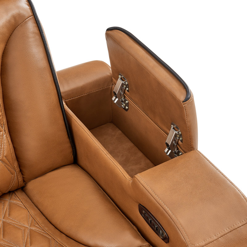 U8611 Camel Sectional With Power Headrest, Continuous Led And Speaker
