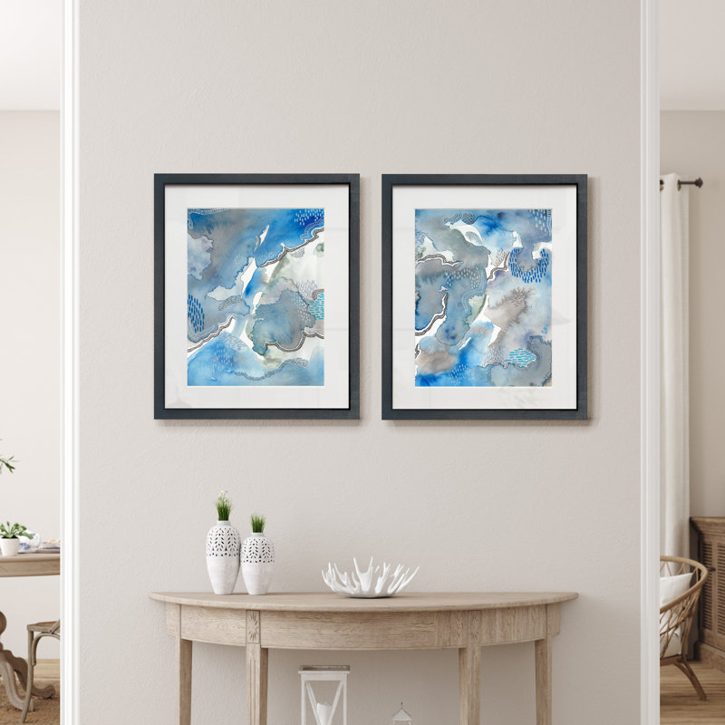 "Subtile blues I", ensemble de 2 reproductions d’art sur papier encadrée