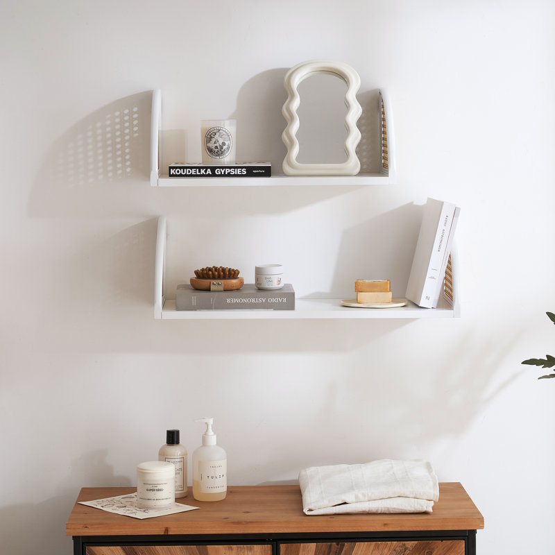 2 Piece Wood Floating Shelf, White, 40.6 cm