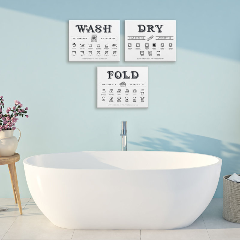 Wash Dry Fold Practical Charts 3pc Canvas Set, design by Lettered and Lined, 11" H x 42" W