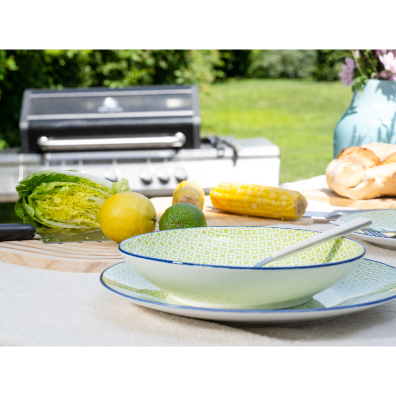 Mediterranean Stoneware Dinnerware Set Piece, White/Green/Blue