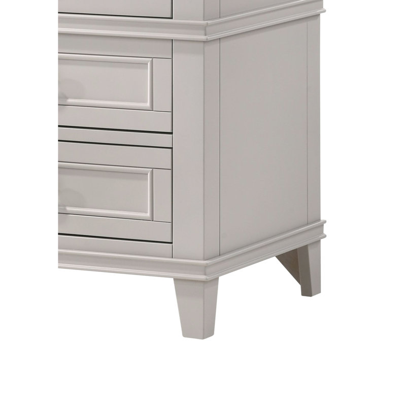 Table de chevet 3 tiroirs liés - bois massif gris et 3 avec fusion