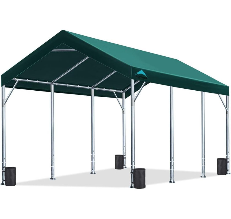 ADVANCE OUTDOOR 12x20 ft Carport with Adjustable Height from 9.5 ft to 11 ft, Heavy Duty Car Canopy, 8 Legs with 8 Reinforced Poles and 4 Sandbags, Green
