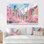 Ensemble de salon rose et bleu, édifices de New York en été - art mural New York
