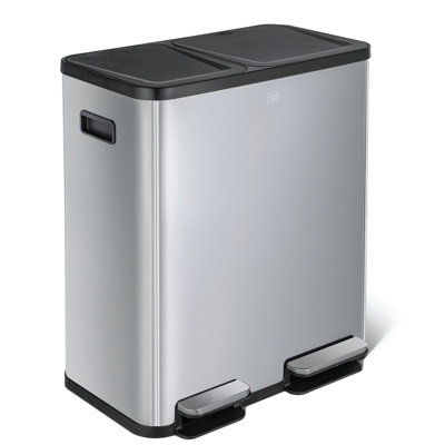Home Zone Living 19 Gallon Dual Compartment Stainless Steel Trash Can with Soft-Close Lid and Step Pedal