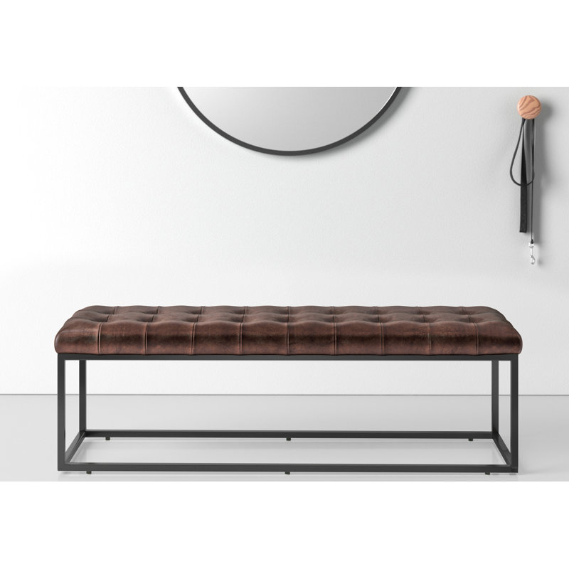 Pearson 50"-55" Tufted Genuine Leather Bench, Dark Sienna Top Grain Leather, 17.5" H x 50" W x 17" D