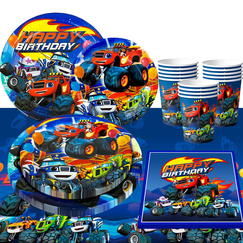Monster Truck Birthday Party Supplies,65pcs Monster Truck Party Tableware Set