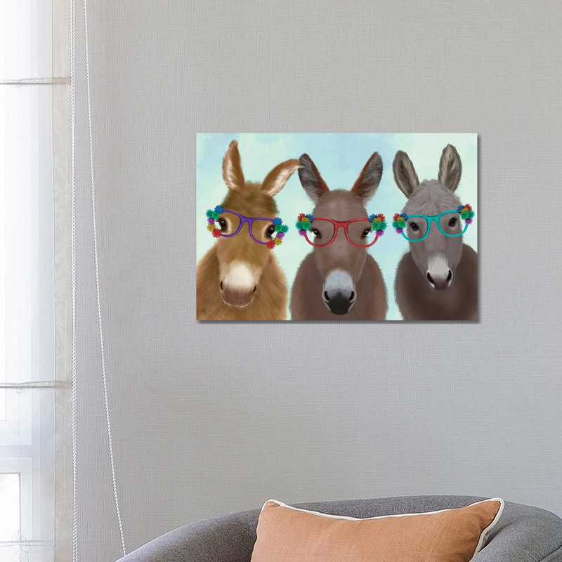 Donkey Trio Flower Glasses by Fab Funky - Wrapped Canvas Gallery-Wrapped Canvas Giclée, 66.04 cm H x 45.72 cm W x 1.91 cm D