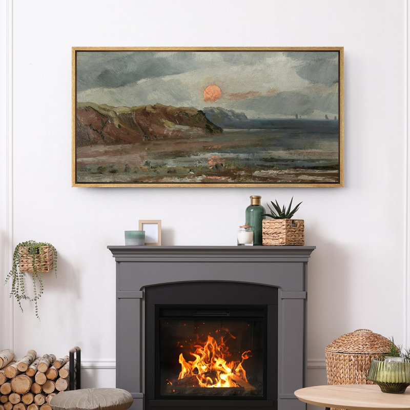 «Rustic Countryside Sunset Over Coastal Cliff Classic Landscape», reproduction d'art sur toile, H 30 po x l 60 po, Natural