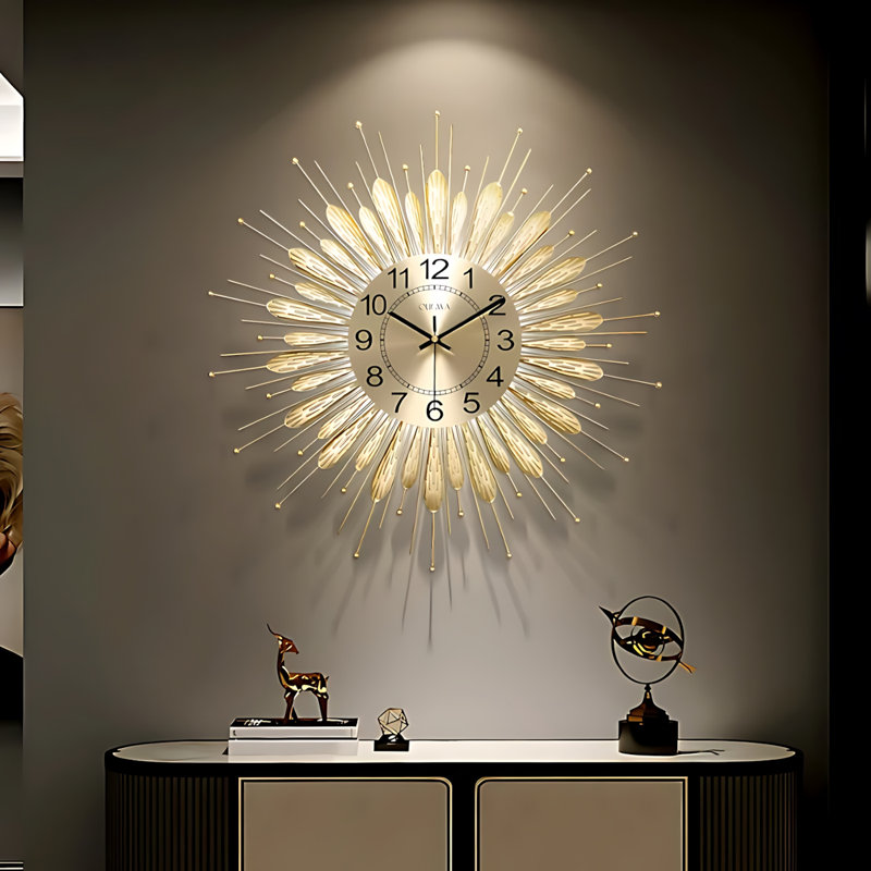 Horloge murale 23 po x 23 po en forme de feuille de métal, horloge décorative à thème floral élégant, horloge murale moderne de forme irrégulière pour le salon