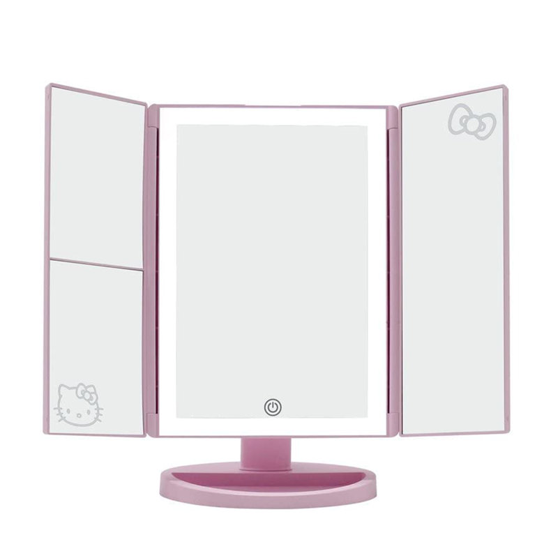 Hello Kitty Trifold LED Tri Tone Makeup Mirror with Magnification, Portable Lightweight Design, Pink