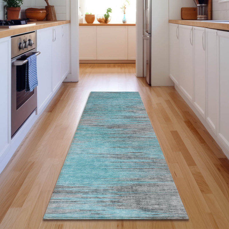 Premium Machine Washable Prisco Teal Rug, Runner 2'3" x 7'6"