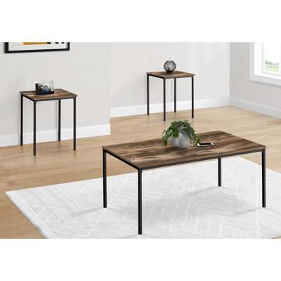 Stylish 3 Table : Coffee And End Tables With Brown Reclaimed Laminate Essence Contemporary 3Pcs Metal Alliance