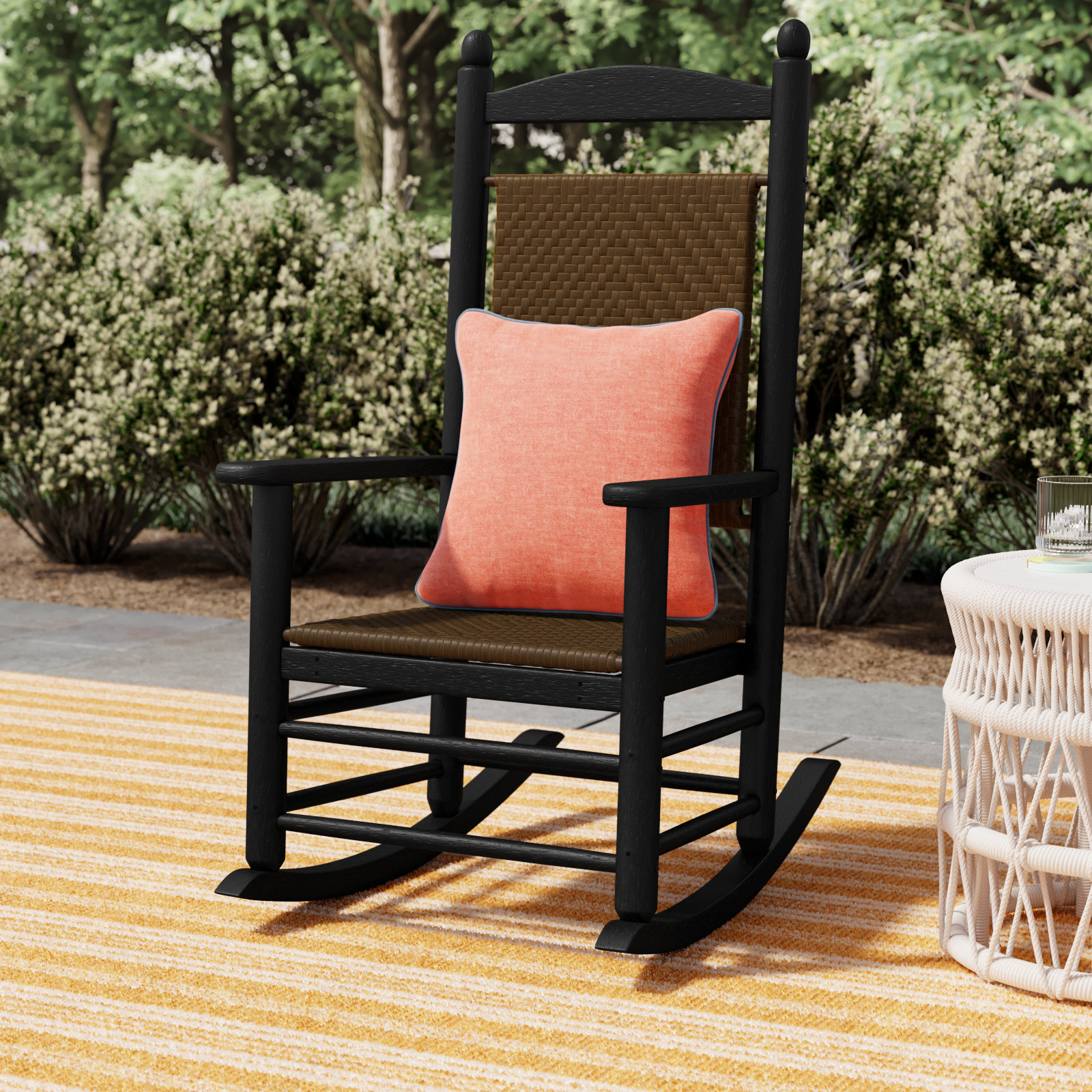 POLYWOOD® Rocker Woven Patio Rocking Chair, Black
