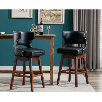 Sigmund Swivel Upholstered Faux Leather Counter Stool with Solid Wood Frame