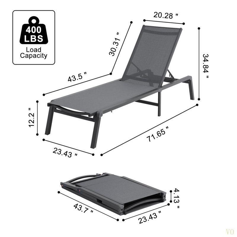 Méridienne pour chaise longue d'extérieur réglable à 5 positions 2 pièces