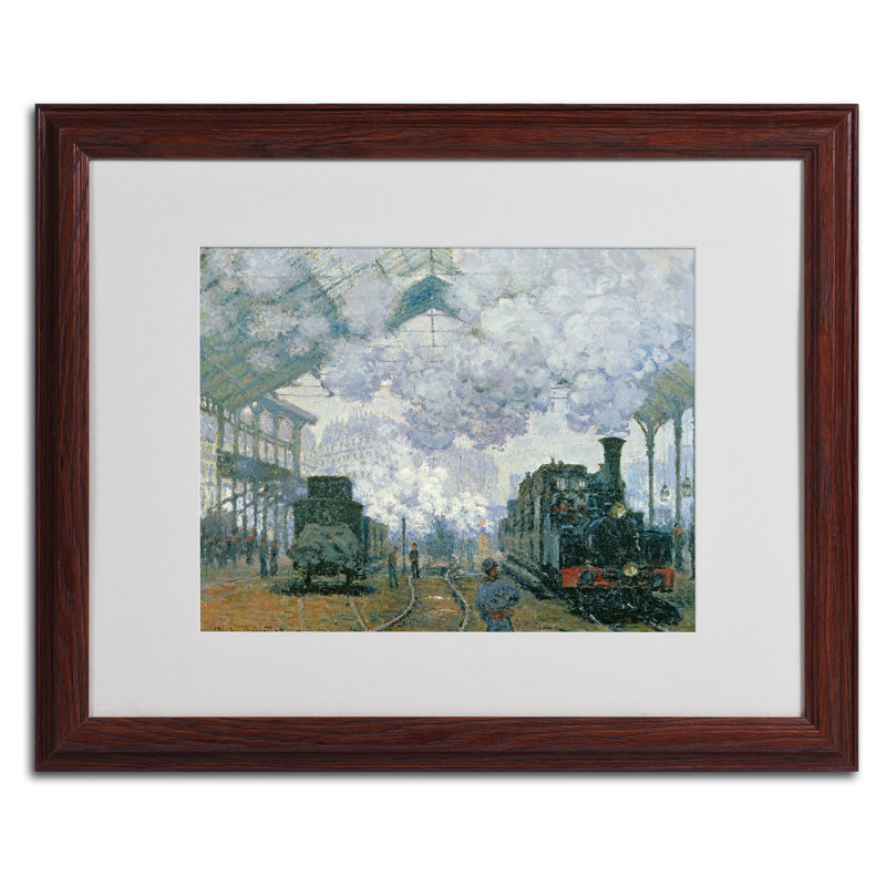 Claude Monet Train Station Canvas Print with Dark Wood Frame