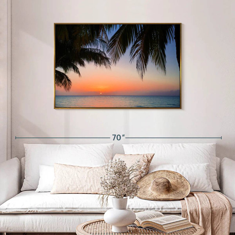 Coucher de soleil Cayo Coco Lilie, Cadre flottant doré, 43 po x 29 po
