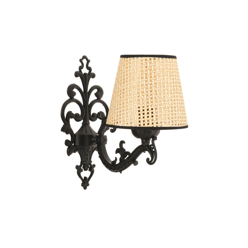 Lampe murale élégante, noir et chêne, 9,8 x 3,9 x 10,2 pouces | Corps en métal durable, capuchon en tissu, hauteur: 9,4 po, profondeur: 10,2 po | Douille E27, 40 W maximum (ampoule non incluse) | Éclairage élégant pour la décoration intérieure