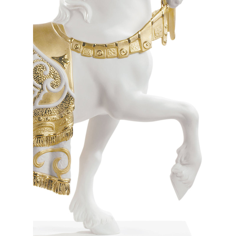 Regal Steed Figurine, Gold/White