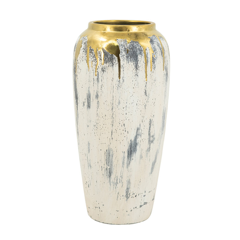 Vase à fleurs - 6,5 po de diamètre x 14 po - or / gris