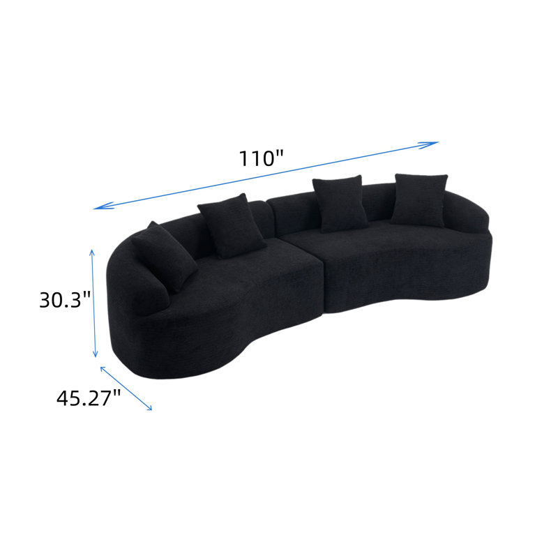 Canapé modulaire courbé en mousse compressée, Noir