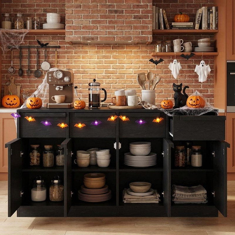 Sideboard Buffet Cabinet with 4 Drawers,31.5 in Large Coffee Storage Cabinet, Modern Storage Buffet Table for Kitchen, Dining Room, Living Room