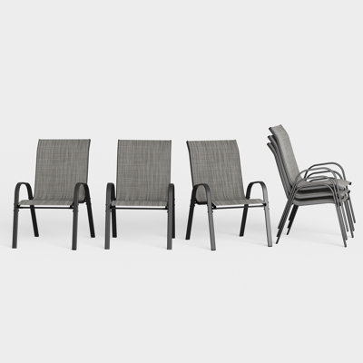 Ortonville 24"W Outdoor Stackable Dining Chairs, Flex Sling Densy PVC-Coated Polyester Chairs