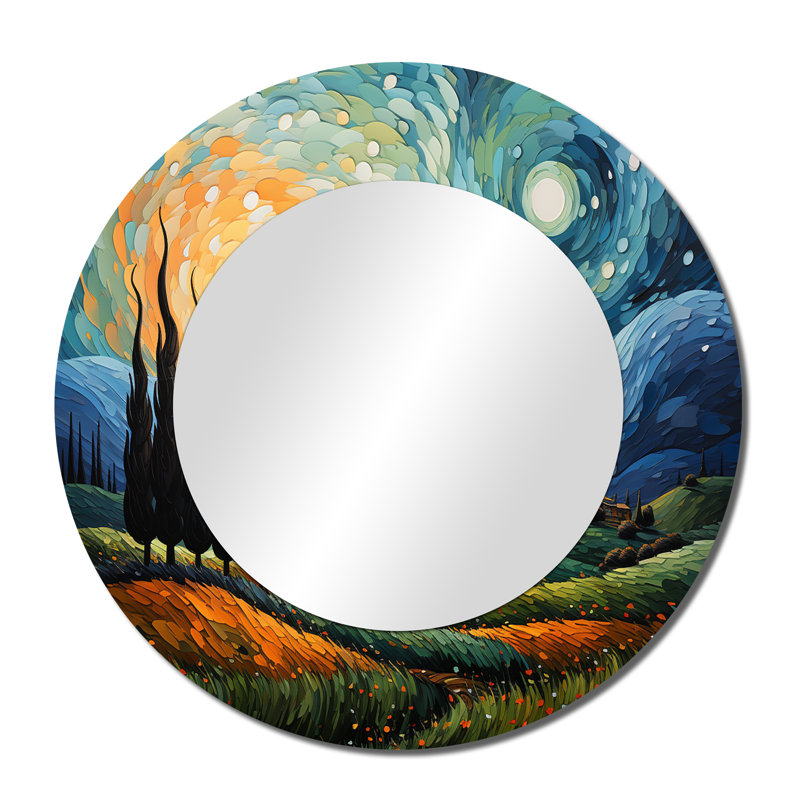 Vangogh The Swaying Cypress II - miroir mural décoratif Vangogh, grand miroir rond traditionnel, impression d'art en métal