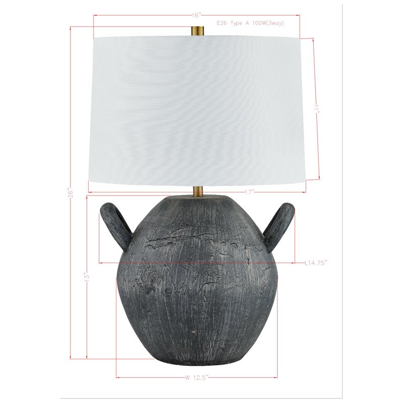 Lampe de table cruche en céramique avec abat-jour en tissu 26 po Dean
