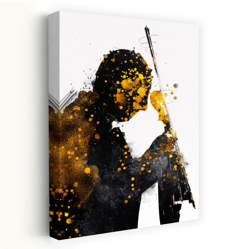 Golden Cello Silhouette Abstract Contemporary, 18" H x 12" W