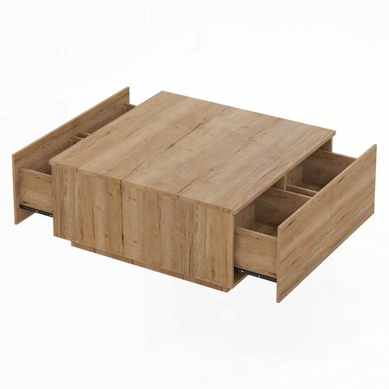 Table basse carrée à 4 tiroirs, Naturel