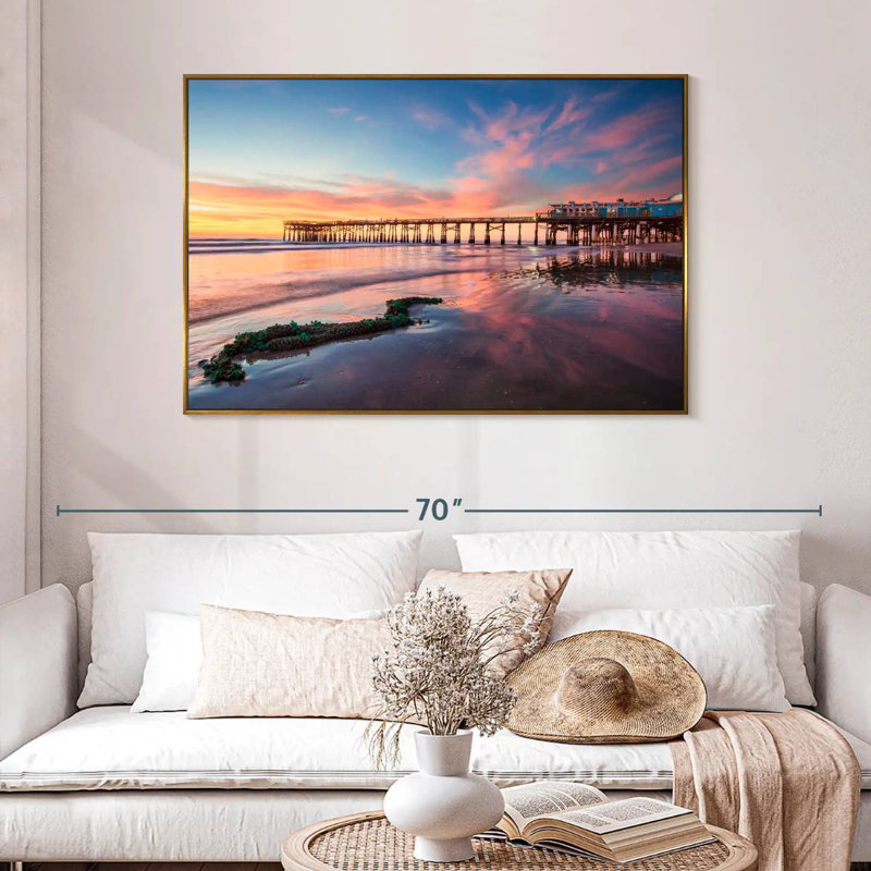 Lever de soleil à Cocoa Beach Pier, 46 po x 31 po, Cadre flottant doré