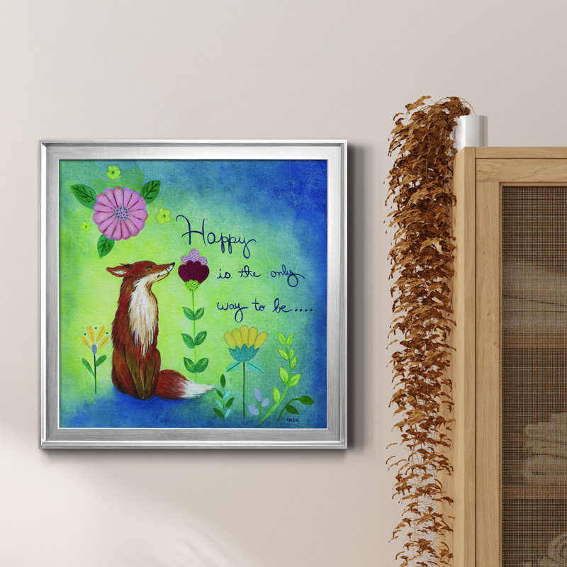Happy Fox - peinture sur toile encadrée, Encadrement argenté, H 30,5 po x l 30,5 po x P 1,5 po