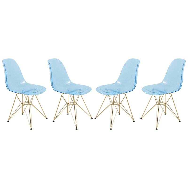 Chaise de salle à manger Northfleet, Bleu transparent, Ensemble de 4, Doré
