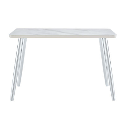 Modern Minimalist Rectangular Dining Table With Tempered Glass And Metal Legs