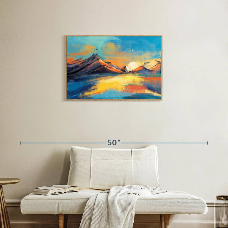 Coucher de soleil, paysage de Quenby, Cadre flottant en bois naturel, 31 po x 21 po
