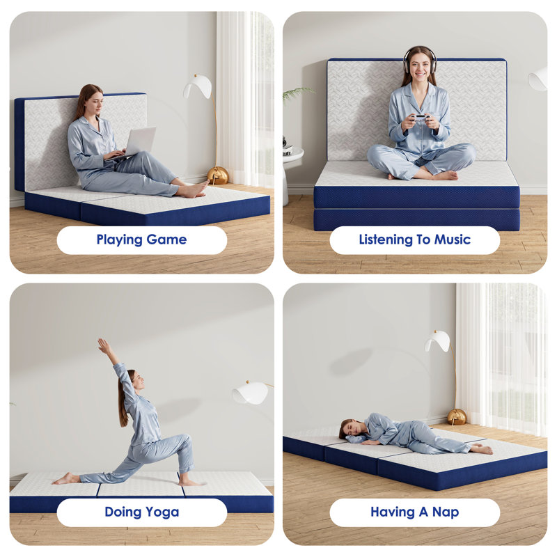 4" Gel Memory Foam Mattress Twin Size, Portable Tri-folding Mattress with Removable Cover, Twin, 4"