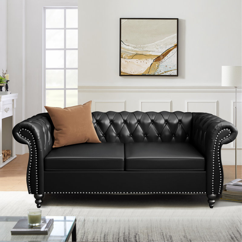 62'' Faux Leather Loveseat, Black