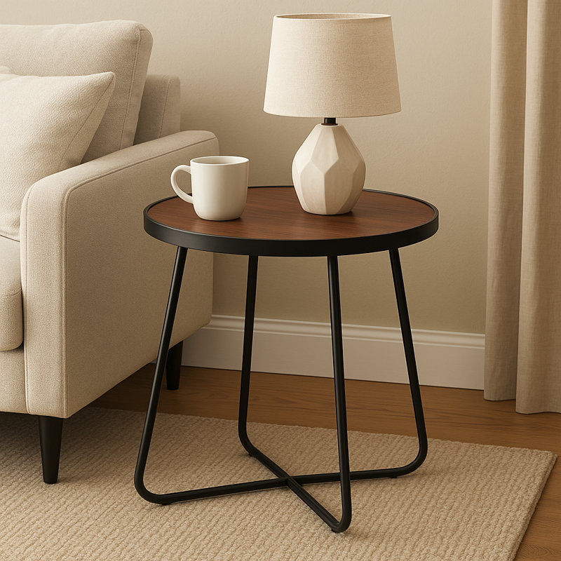 Round Walnut Wood Sable Edge End Table, 21.46" H x 23.62" L x 23.62" W