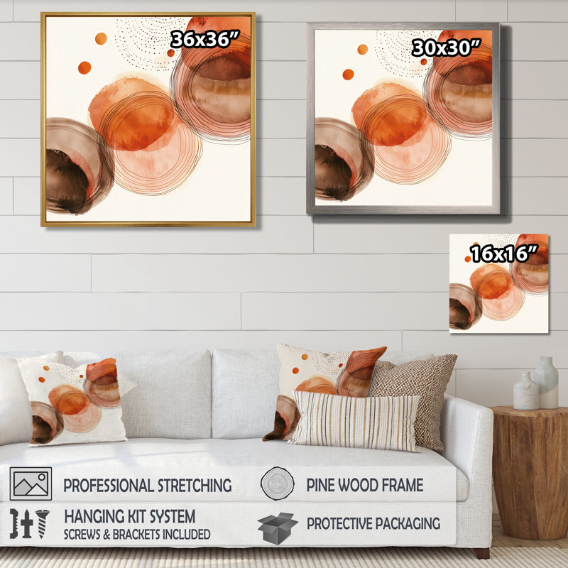 Orange Black Boho Terracotta Pulse III - Tableau abstrait encadré, H 36 po x l 36 po, Cadre photo noir