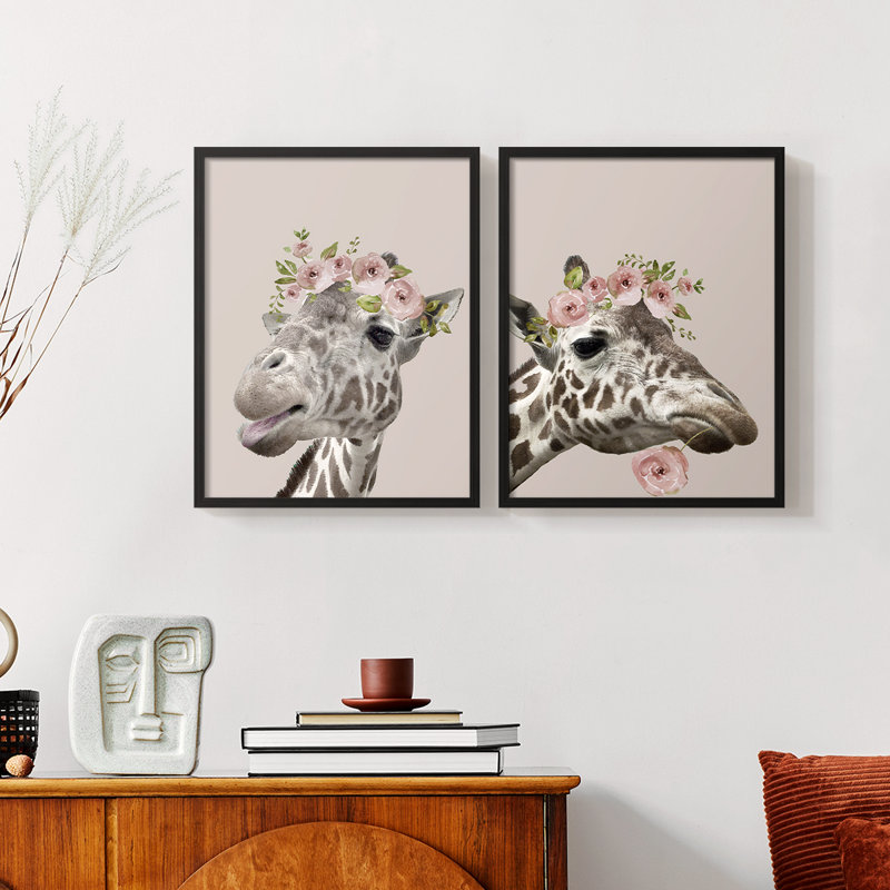 «Peek A Boo Giraffe I», reproduction encadrée de qualité supérieure - prête à être accrochée - aucun clou requis - aucun clou requis