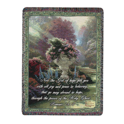 Manual Woodworkers & Weavers The Garden Tapestry Throw 50 x 60 Inch 100 Percent Cotton Woven Heirloom Quality Green Blue
