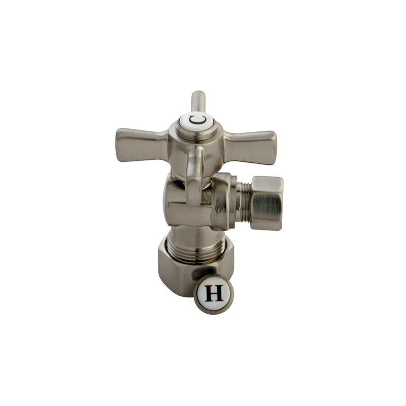Kingston Brass Millennium 5/8-Inch OD Comp x 3/8-Inch OD Comp Quarter-Turn Angle Stop Valve, Brushed Nickel