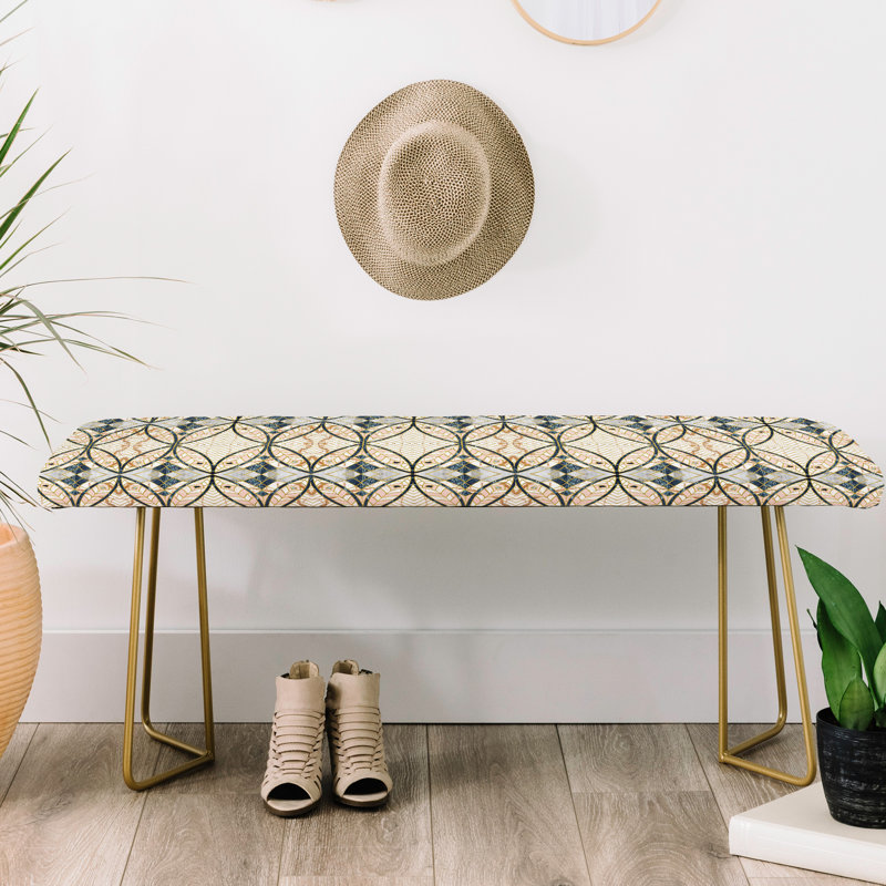 Chula Faux Leather Upholstered Bench, Pink/Beige/Ikat