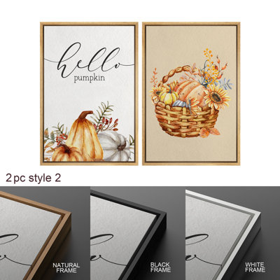 Autumn Fall Pumpkin And Sunflower Wall Decor, Rustic Country Farmhouse Pictures, Giclee Canvas Digital Print Framed Wall Art