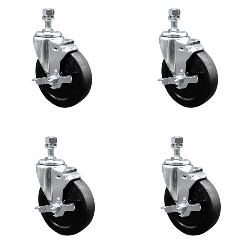 Roue en caoutchouc pivotante avec roulettes à tige filetée de 12 mm avec frein SCC