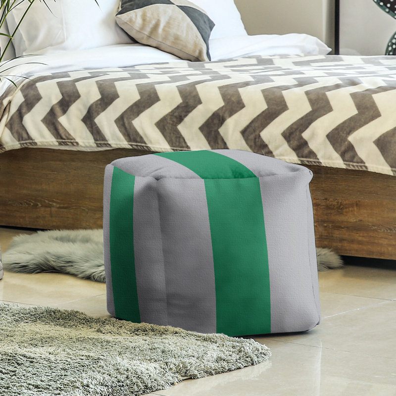 Upholstered Pouf, 18" H x 18" W x 18" D, Cool Gray/Green/Cool Gray, Vancouver