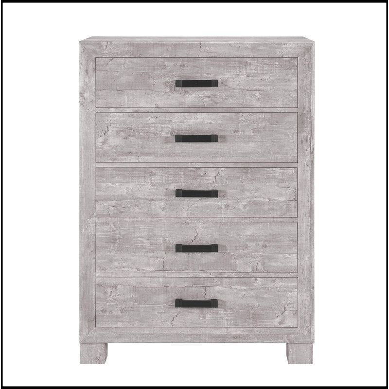Commode grise avec 5 tiroirs